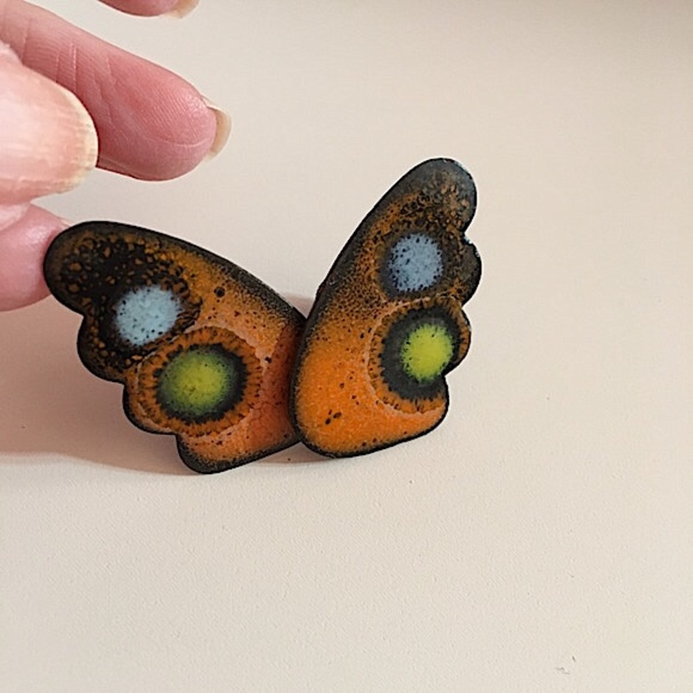 Vintage 60 70 MCM MOD Copper Butterfly Wing Abstract Clip Earrings